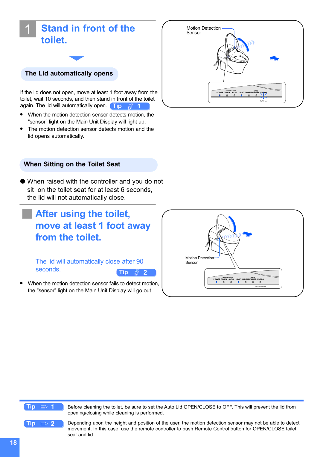 Toto MS990CG instruction manual Stand in front, Lid automatically opens, When Sitting on the Toilet Seat 