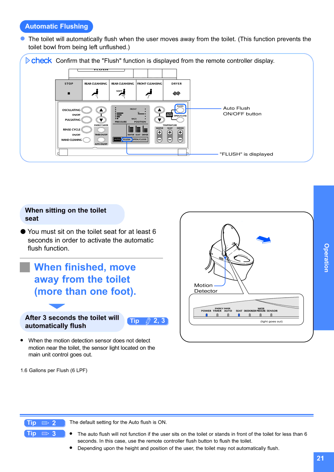 Toto MS990CG instruction manual When finished, move away from the toilet more than one foot 