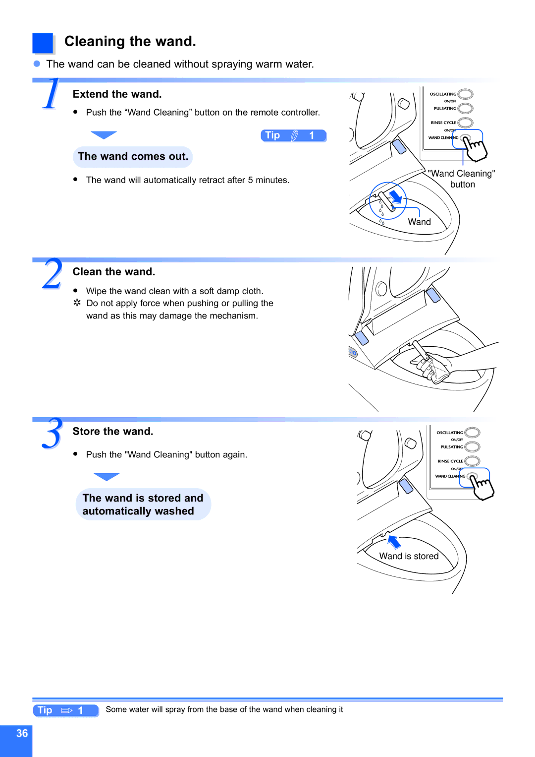 Toto MS990CG instruction manual Cleaning the wand 