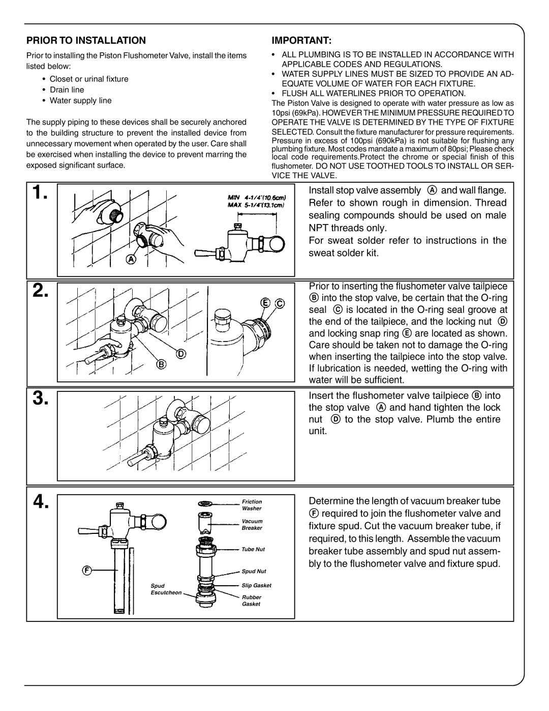 Toto TMT1HNCR installation instructions Prior to Installation 