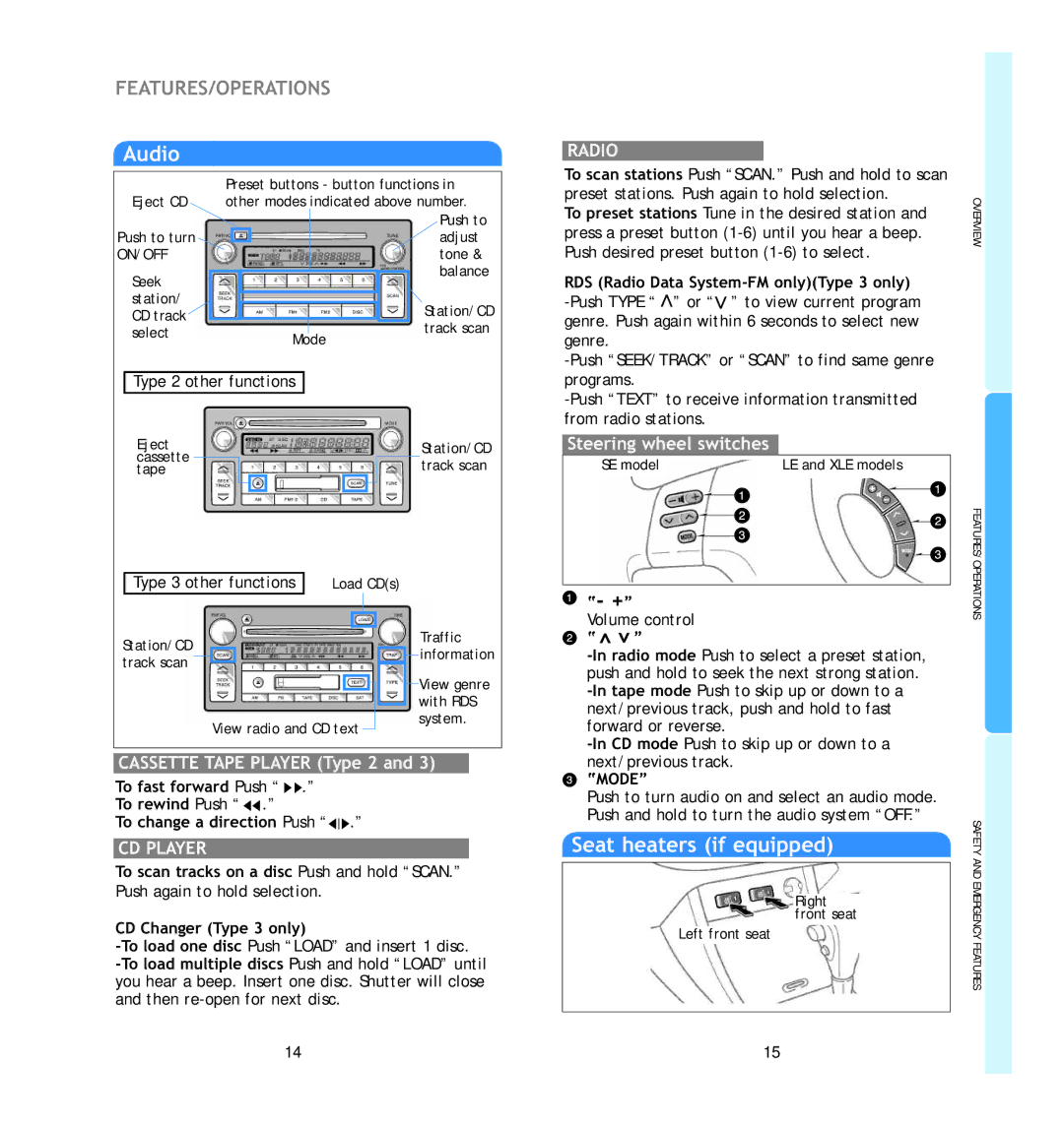 Toyota 2006 manual Audio, Type 3 other functions 