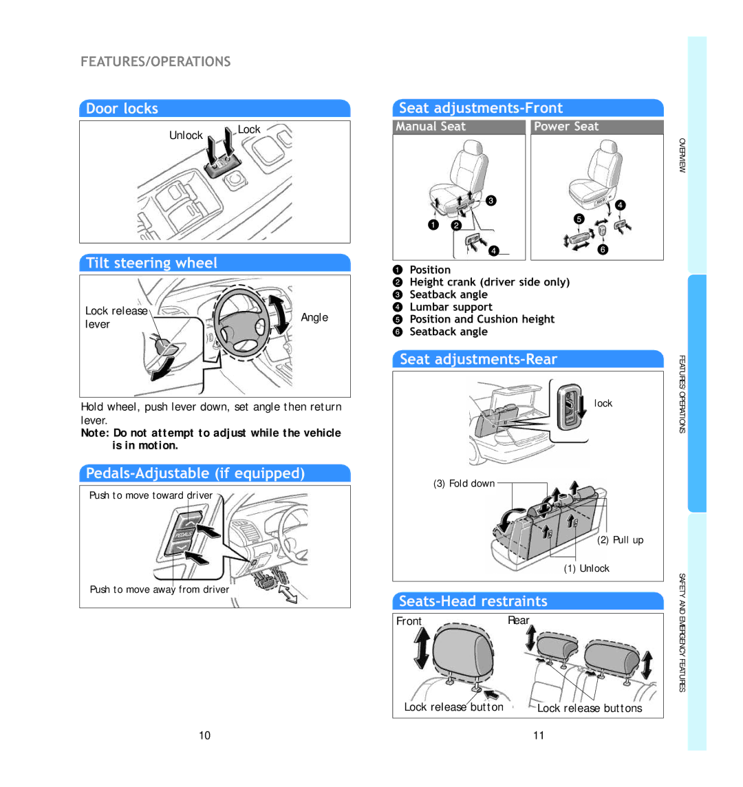 Toyota 2006 manual Features/Operations 