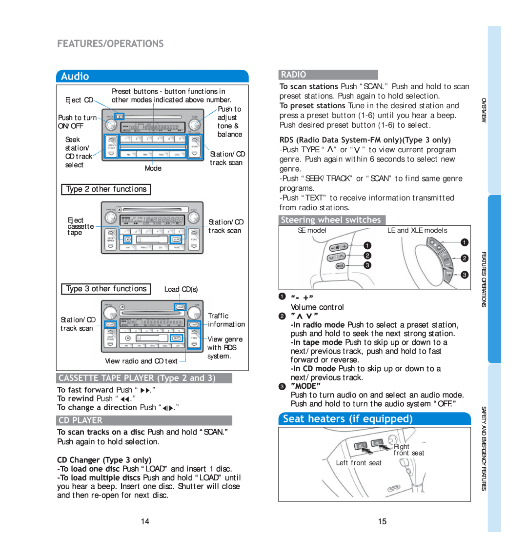 Toyota 2006 manual Audio, “- +”, Features/Operations 
