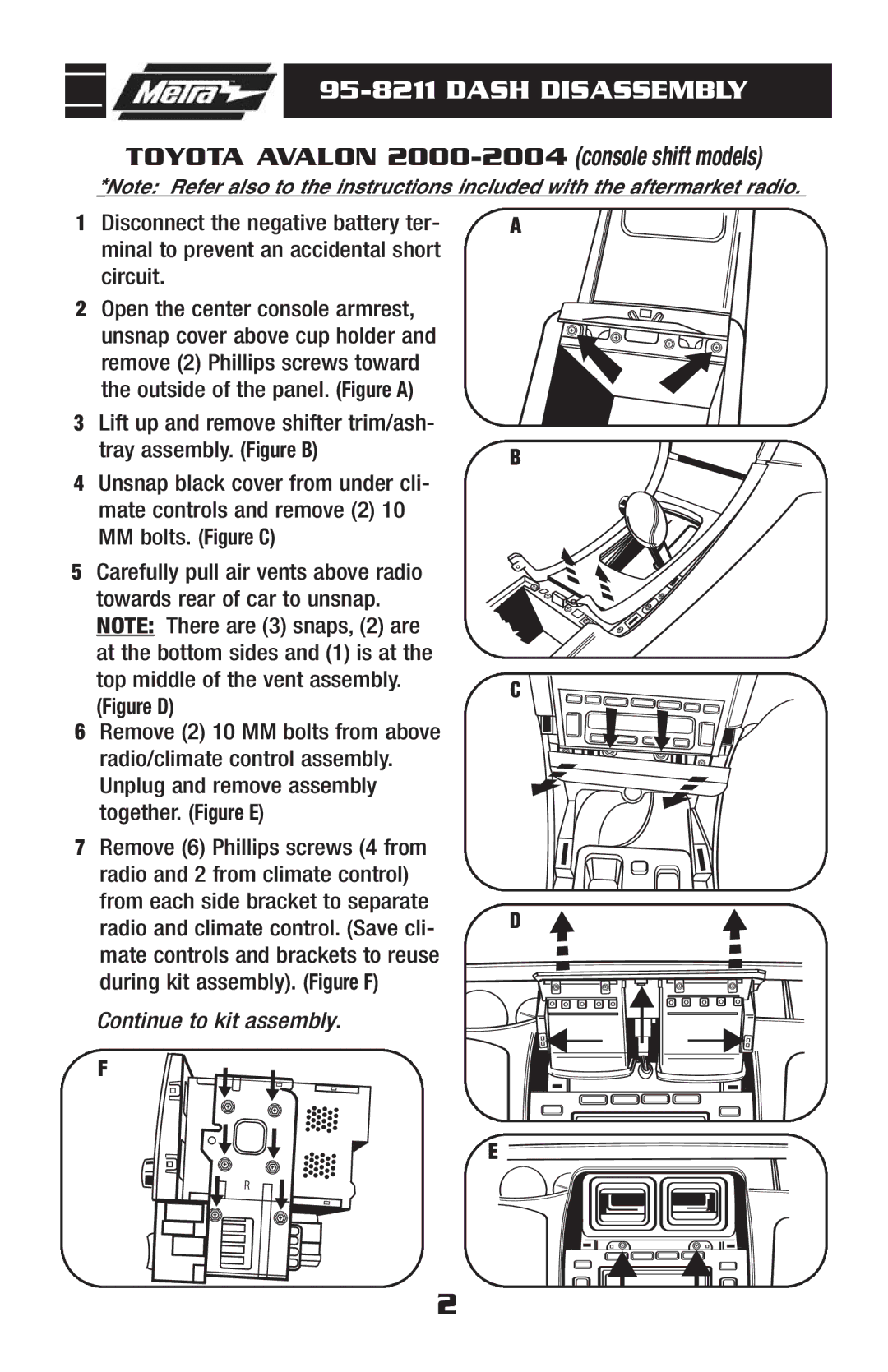 Toyota 95-8211 installation instructions Toyota Avalon 2000-2004 console shift models, Figure D 