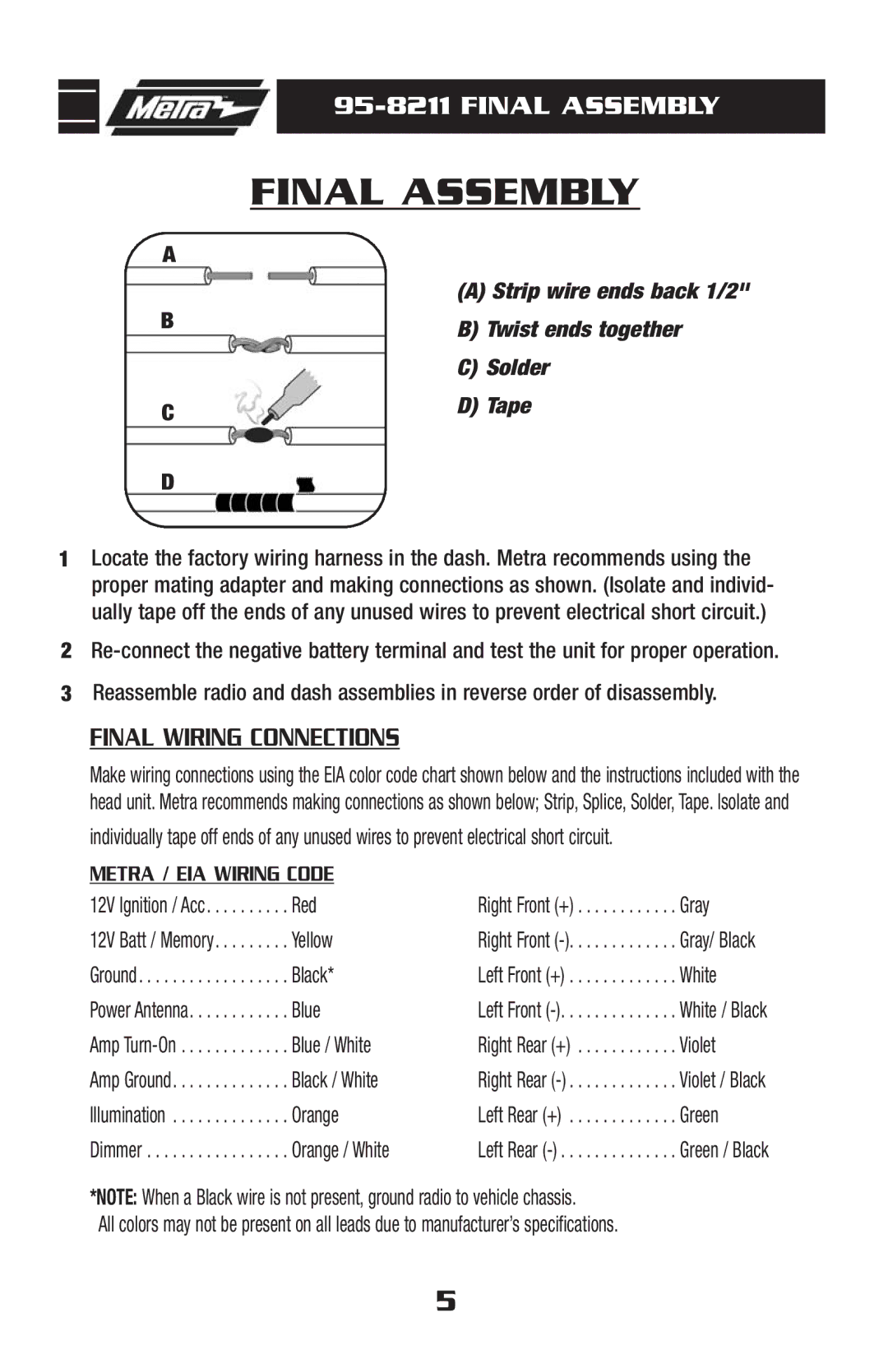 Toyota 95-8211 installation instructions Final Assembly, Final Wiring Connections 