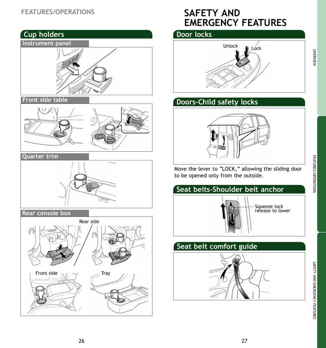 Toyota MN 00452-PRG06-SIE manual Safety and Emergency Features 