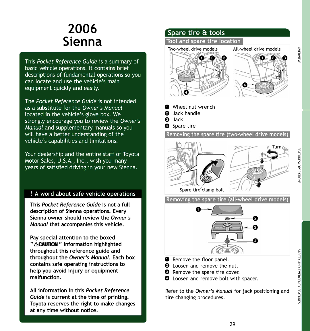 Toyota MN 00452-PRG06-SIE manual Sienna 