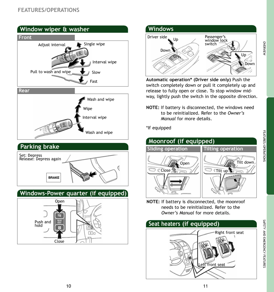 Toyota MN 00452-PRG06-SIE manual Features/Operations 