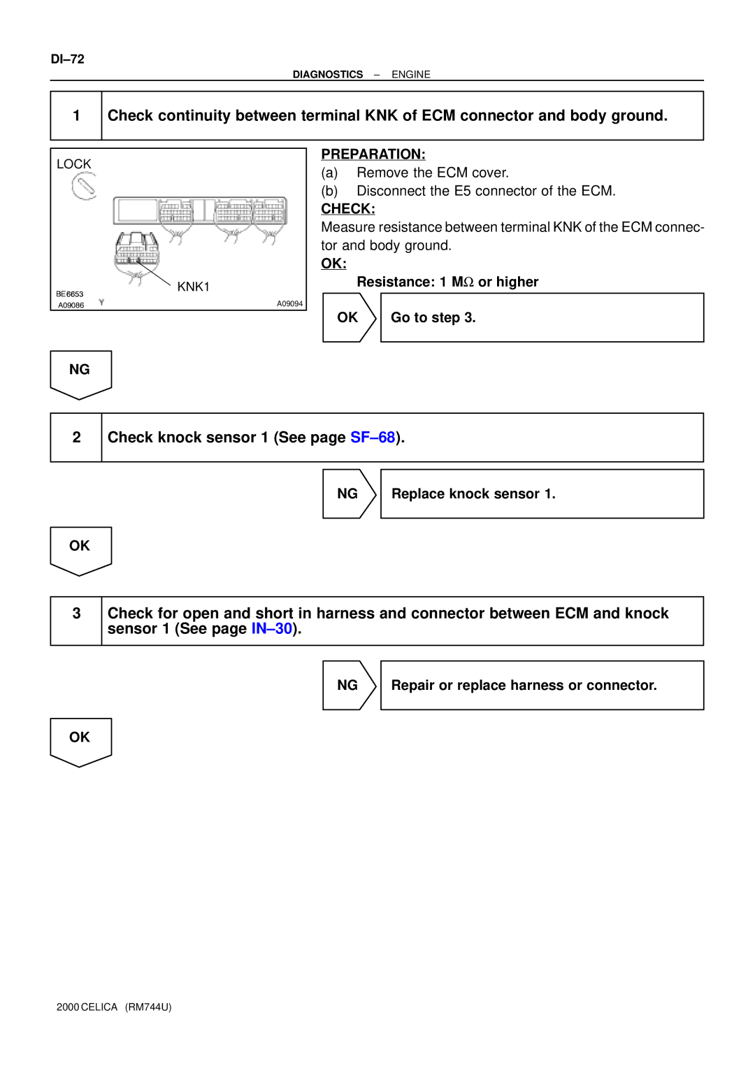 Toyota P0325 manual Preparation, Check 