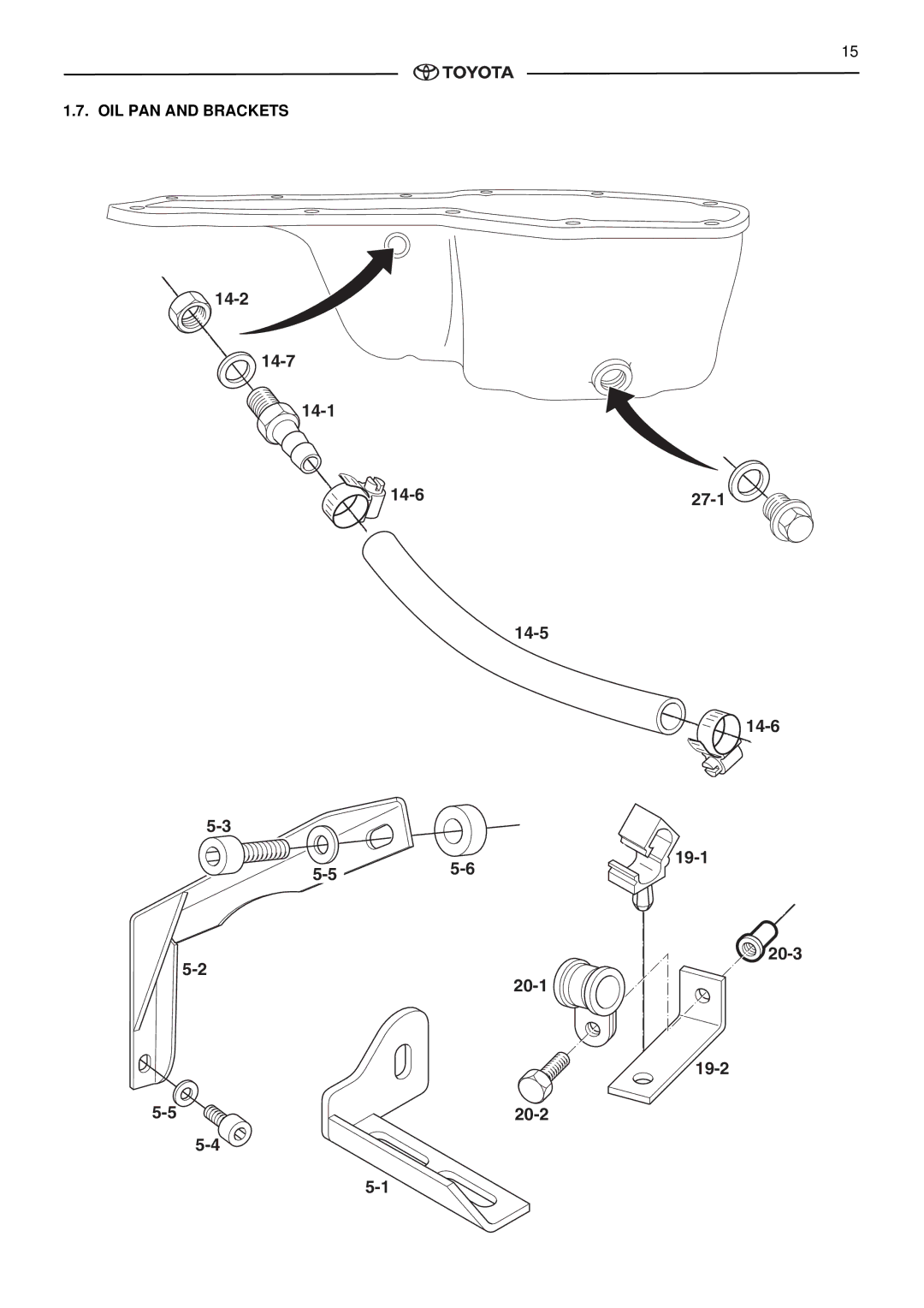 Toyota pmn instruction manual 14-2 14-7 14-1 14-6 27-1 14-5 55-6 19-1 20-3 20-1 19-2 20-2, OIL PAN and Brackets 