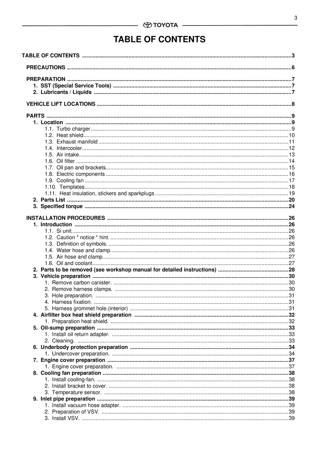 Toyota pmn instruction manual Table of Contents 