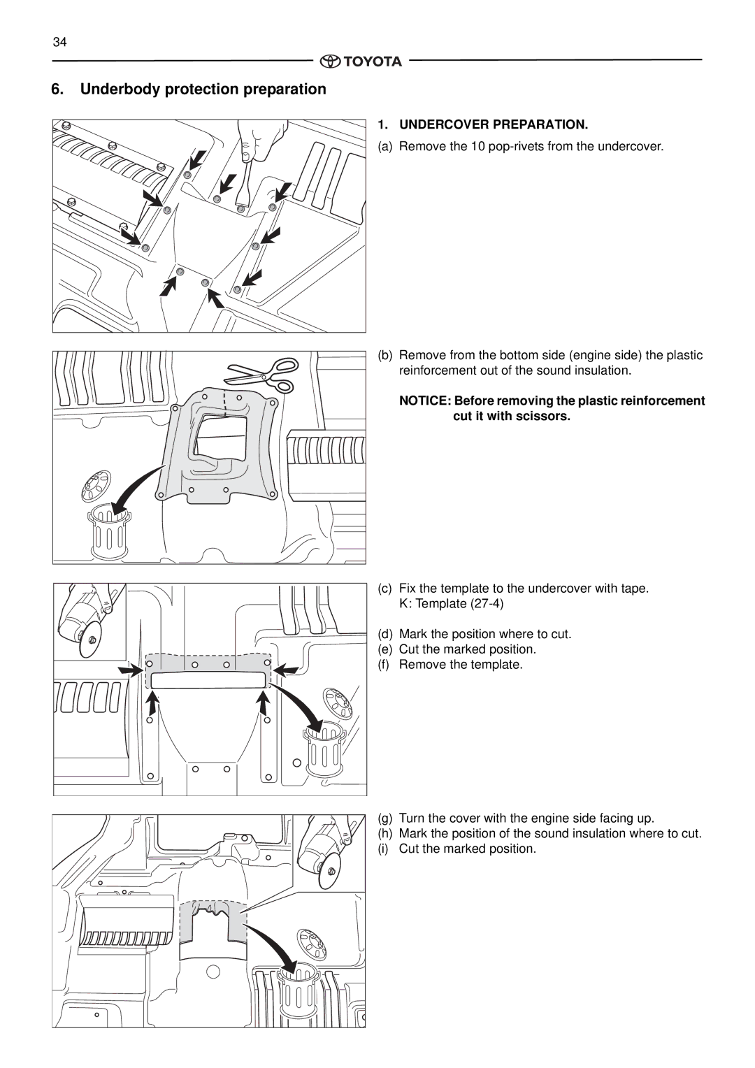 Toyota pmn instruction manual Underbody protection preparation, Undercover Preparation 