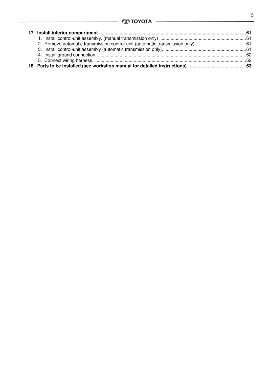 Toyota pmn instruction manual Install interior compartment 