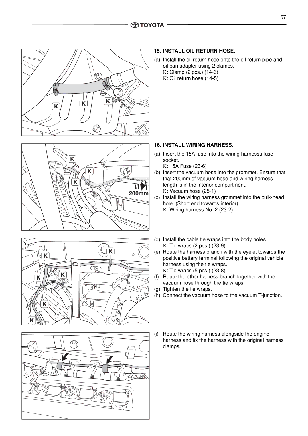 Toyota pmn instruction manual 200mm, Install OIL Return Hose, Install Wiring Harness 