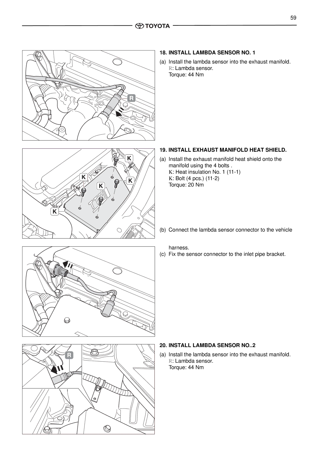 Toyota pmn instruction manual Install Lambda Sensor no, Install Exhaust Manifold Heat Shield, Install Lambda Sensor NO..2 