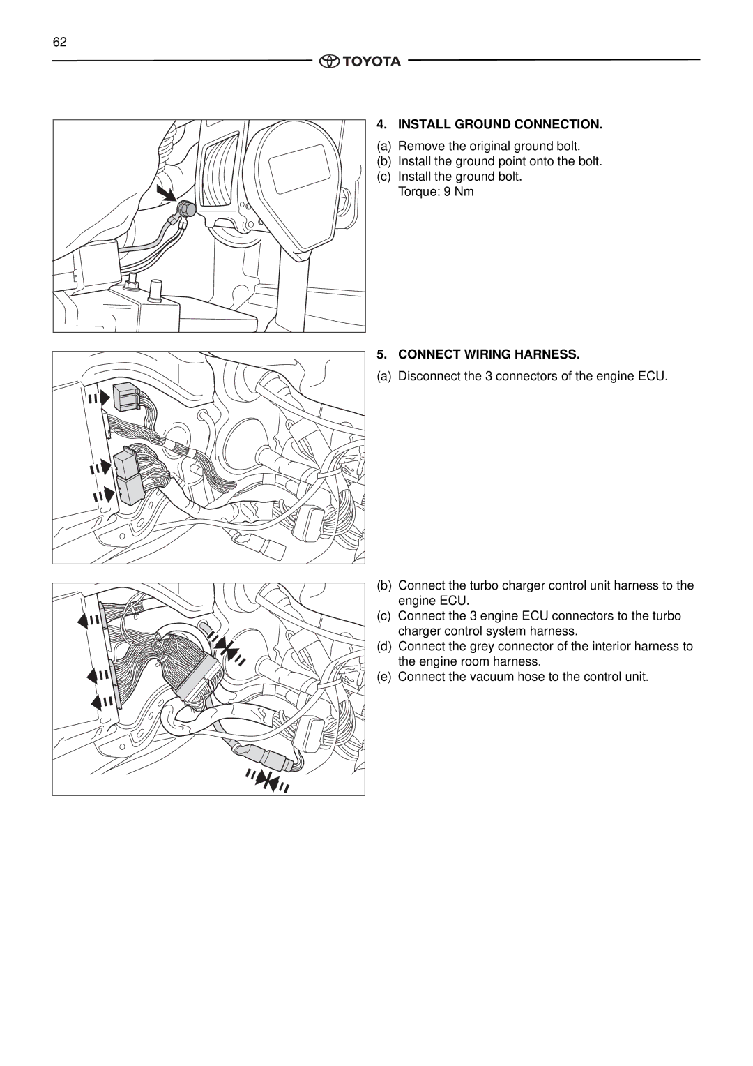 Toyota pmn instruction manual Install Ground Connection, Connect Wiring Harness 