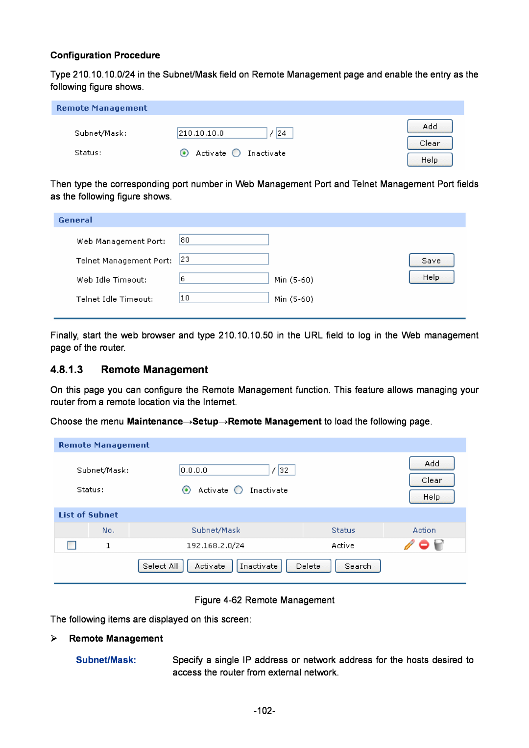 TP-Link 1910010933 manual ¾ Remote Management, Configuration Procedure 