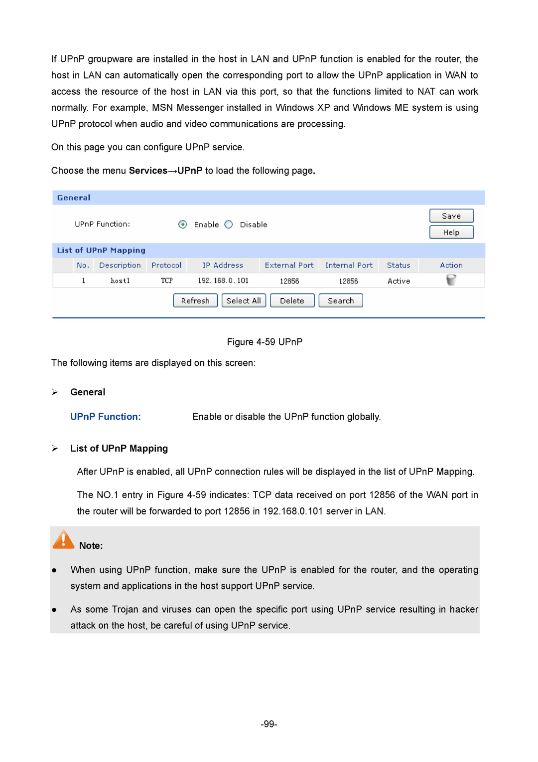 TP-Link 1910010933 manual UPnP Following items are displayed on this screen, ¾ List of UPnP Mapping 