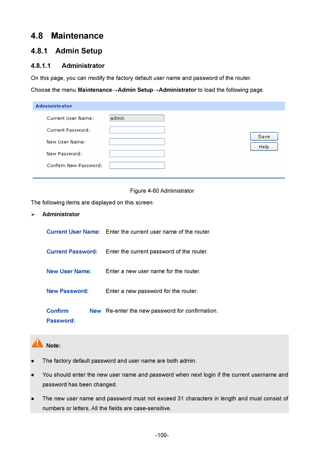 TP-Link 1910010933 manual Maintenance, Admin Setup, ¾ Administrator 