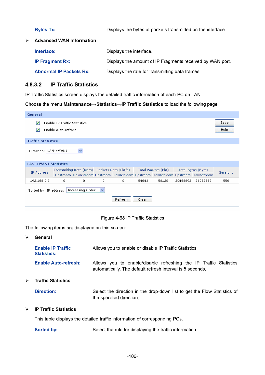 TP-Link 1910010933 manual IP Traffic Statistics 