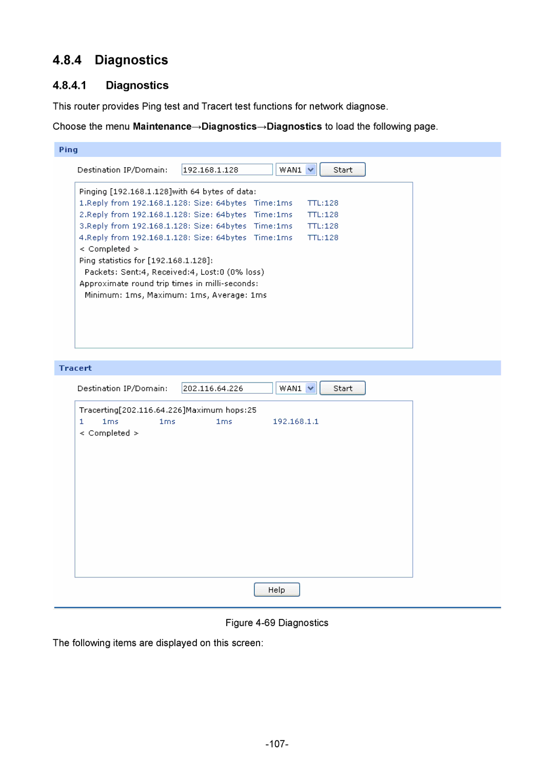 TP-Link 1910010933 manual Diagnostics 