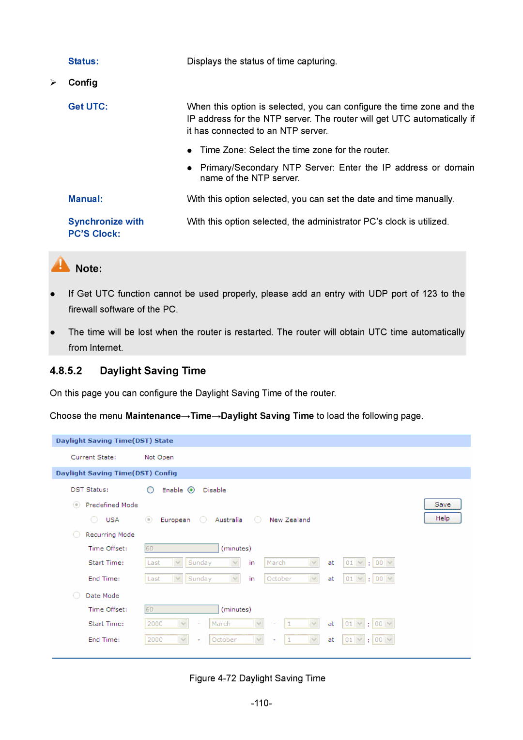 TP-Link 1910010933 manual Daylight Saving Time, Get UTC, Manual, Synchronize with, PC’S Clock 