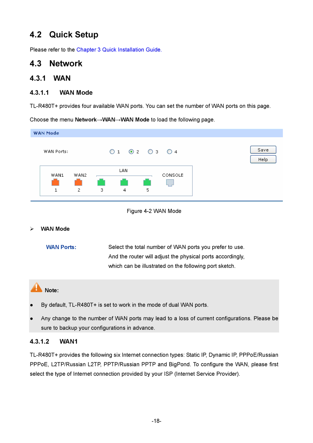 TP-Link 1910010933 manual Quick Setup, Network, 1 WAN, WAN Mode, 1.2 WAN1 