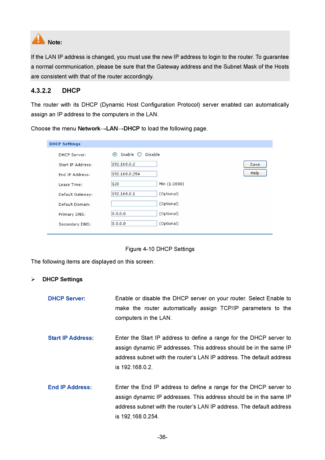 TP-Link 1910010933 manual ¾ Dhcp Settings 