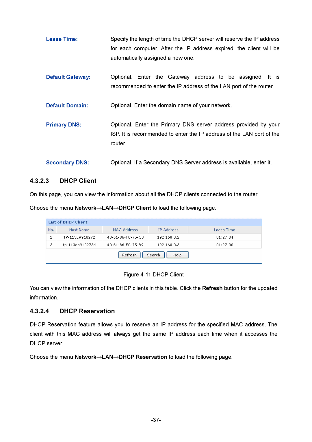 TP-Link 1910010933 manual Dhcp Client, Dhcp Reservation 