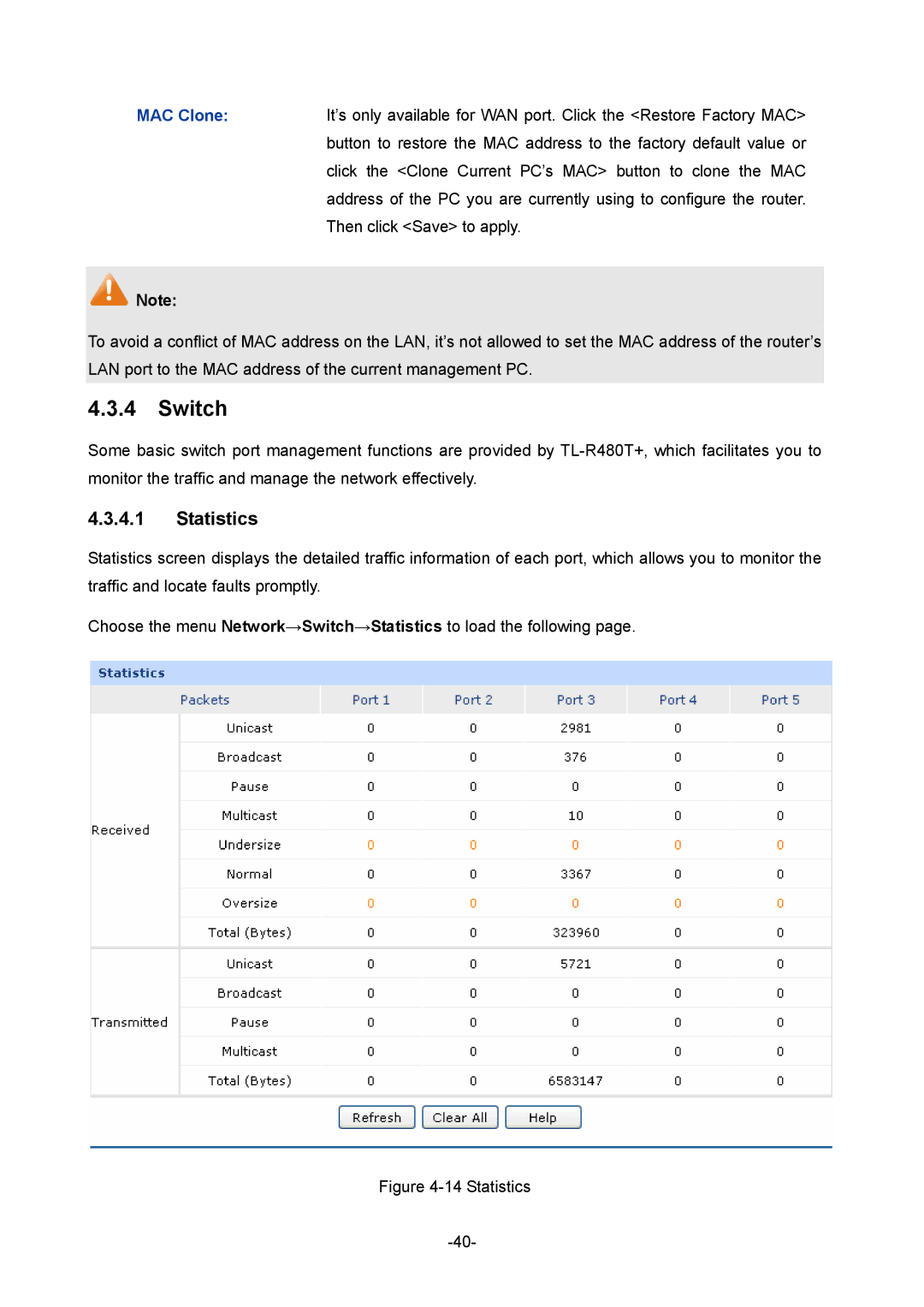 TP-Link 1910010933 manual Switch, Statistics 