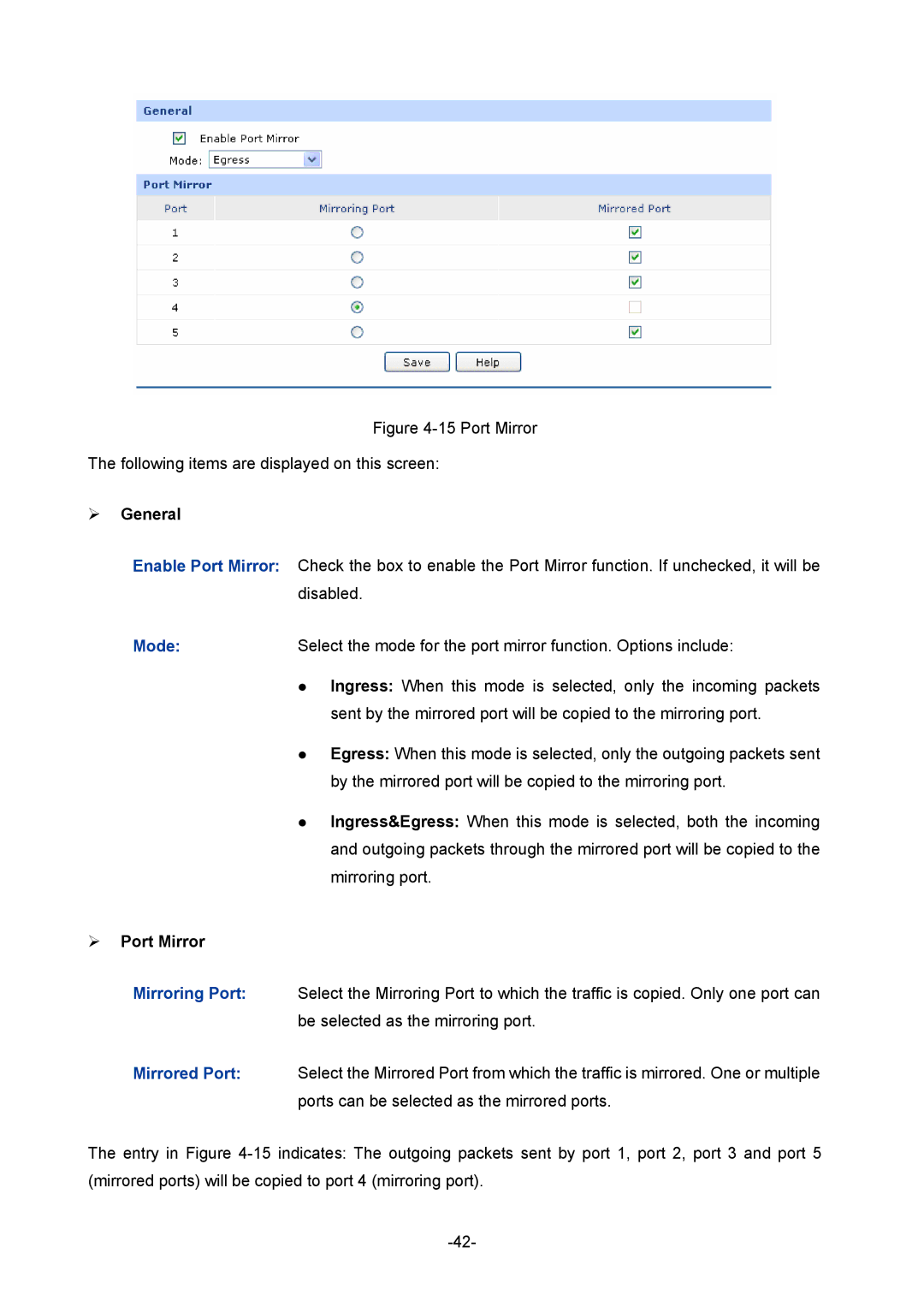 TP-Link 1910010933 manual ¾ General, ¾ Port Mirror 