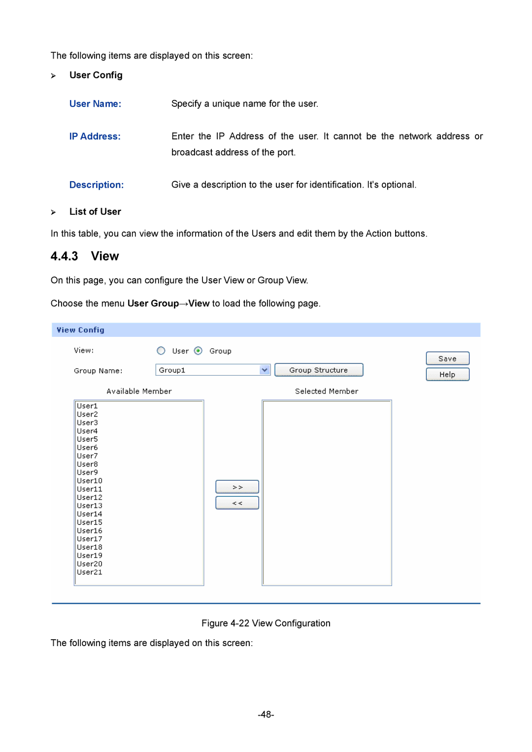 TP-Link 1910010933 manual View, ¾ User Config, ¾ List of User 