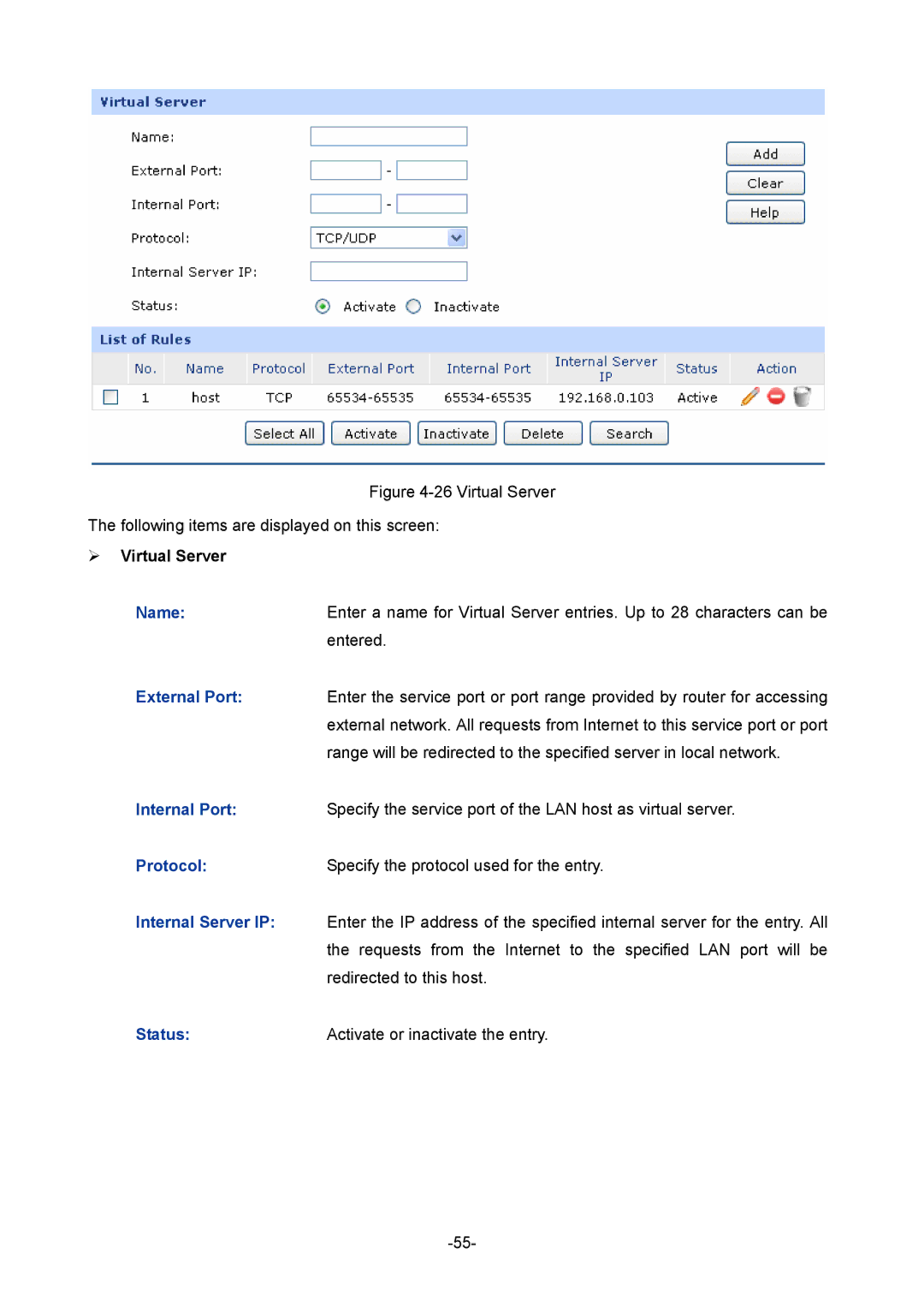 TP-Link 1910010933 manual ¾ Virtual Server, Protocol 