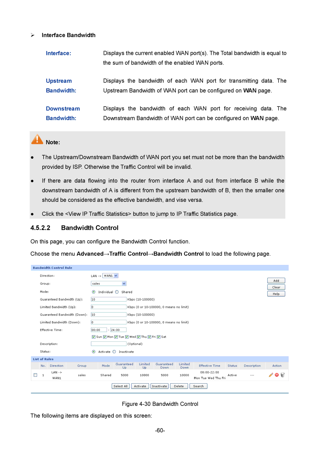 TP-Link 1910010933 manual Bandwidth Control, ¾ Interface Bandwidth 