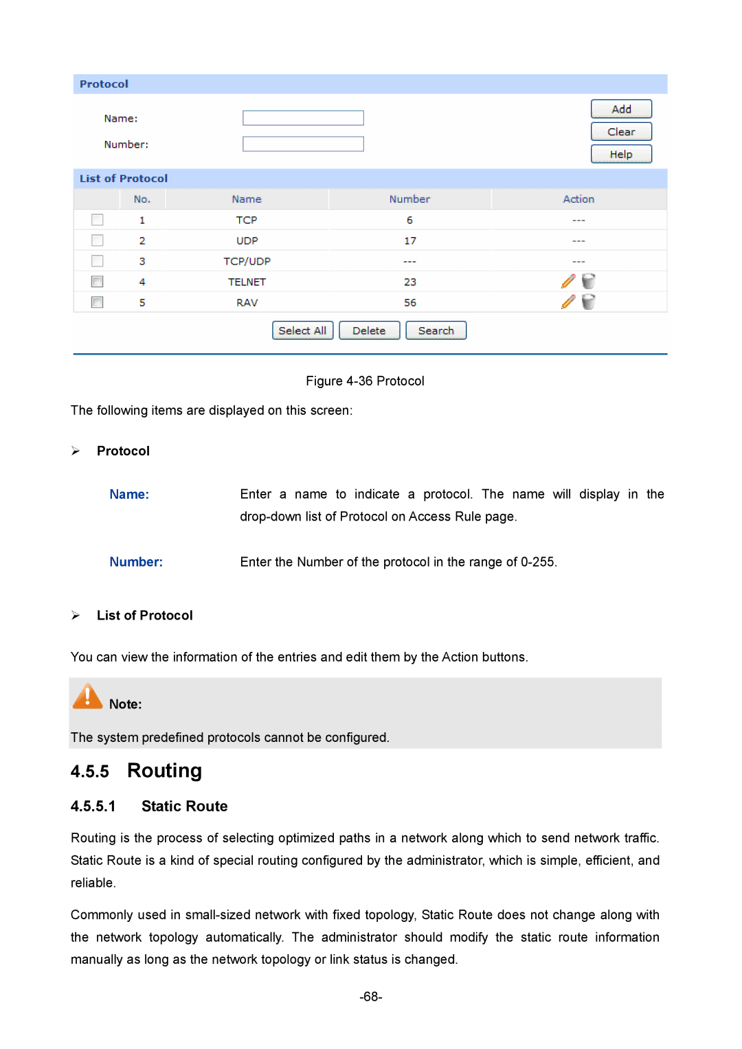 TP-Link 1910010933 manual Routing, Static Route, ¾ Protocol, ¾ List of Protocol 