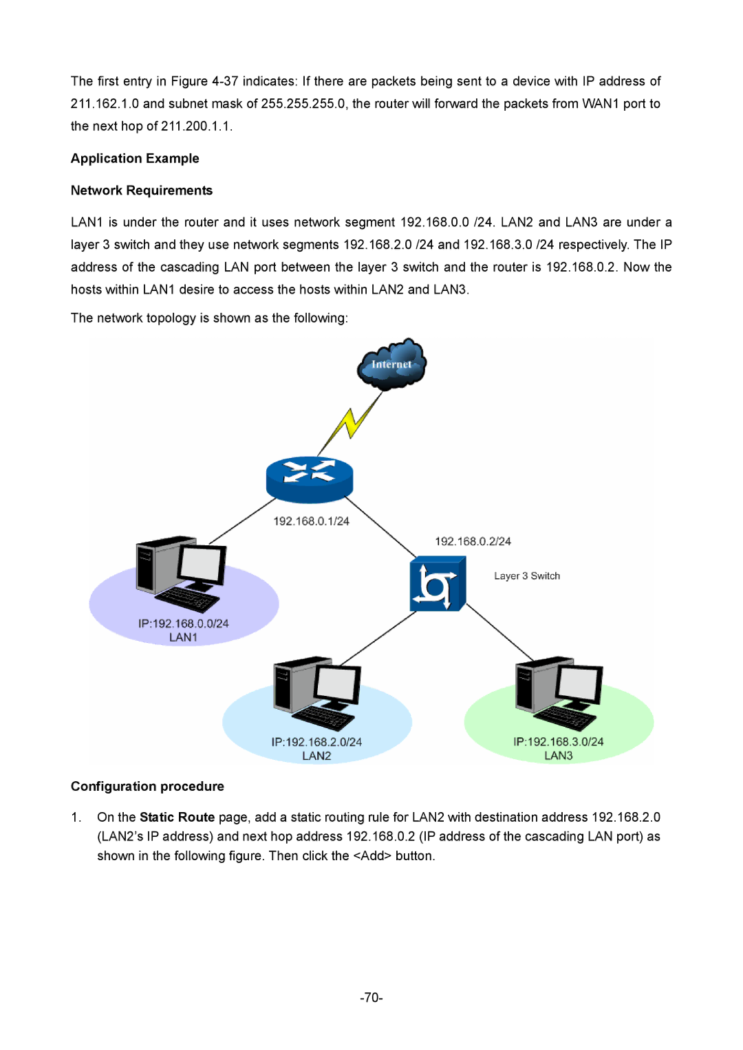 TP-Link 1910010933 manual Application Example Network Requirements 