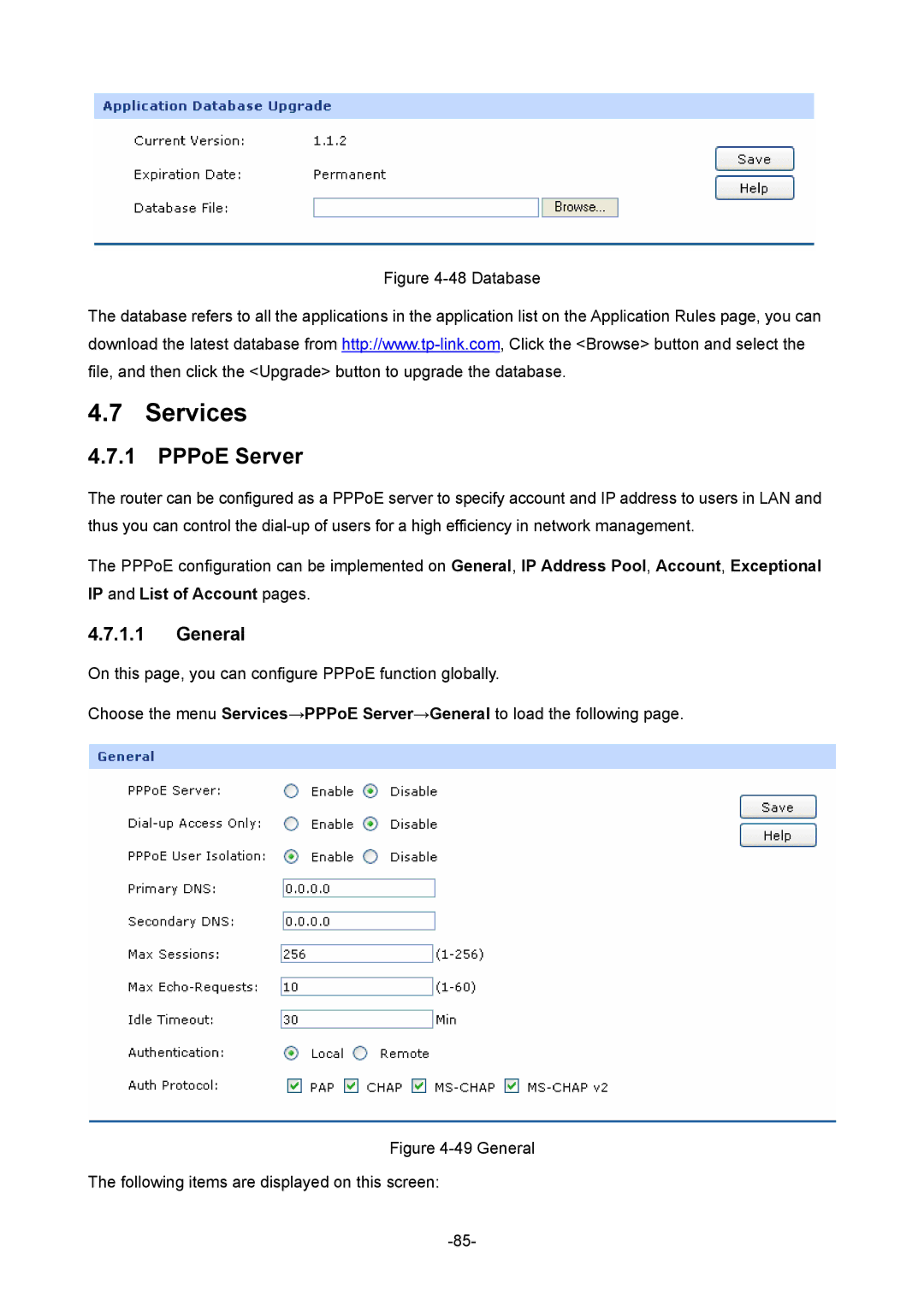 TP-Link 1910010933 manual Services, PPPoE Server, General 