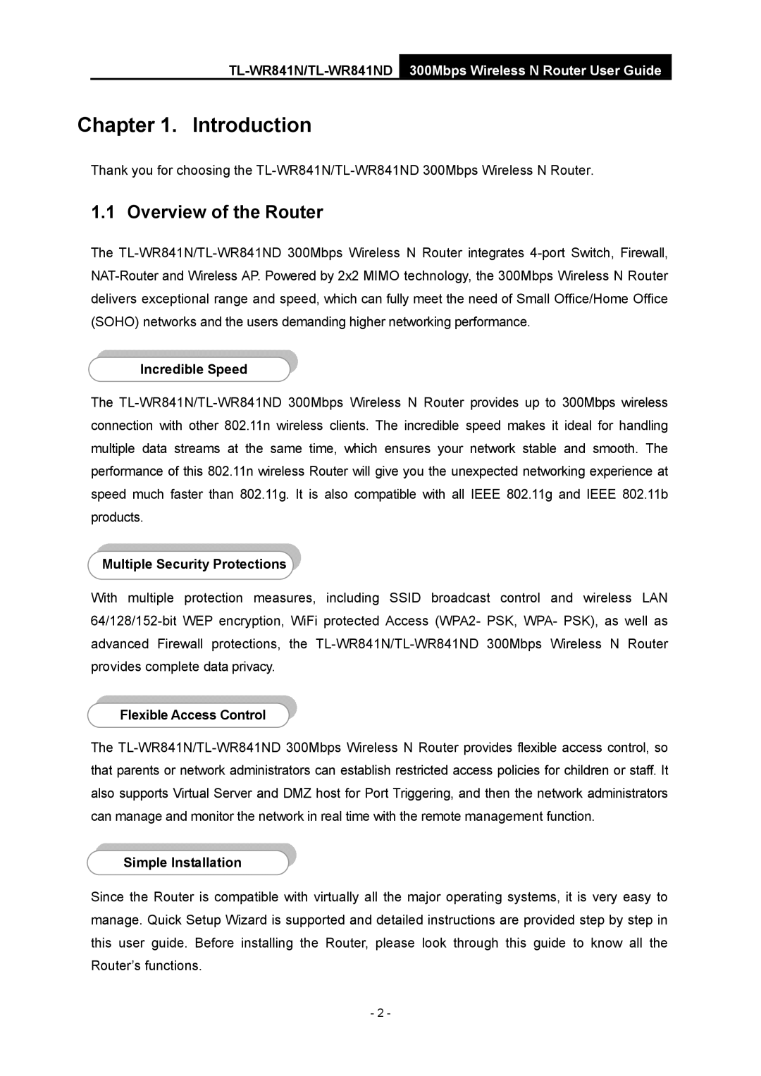 TP-Link 4.1.1 1910011002 Overview of the Router, Incredible Speed, Multiple Security Protections, Flexible Access Control 