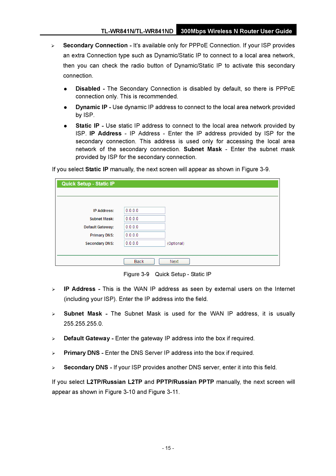 TP-Link 4.1.1 1910011002 manual Quick Setup Static IP 