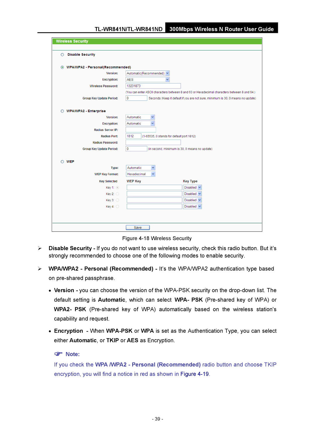 TP-Link 4.1.1 1910011002 manual Wireless Security 