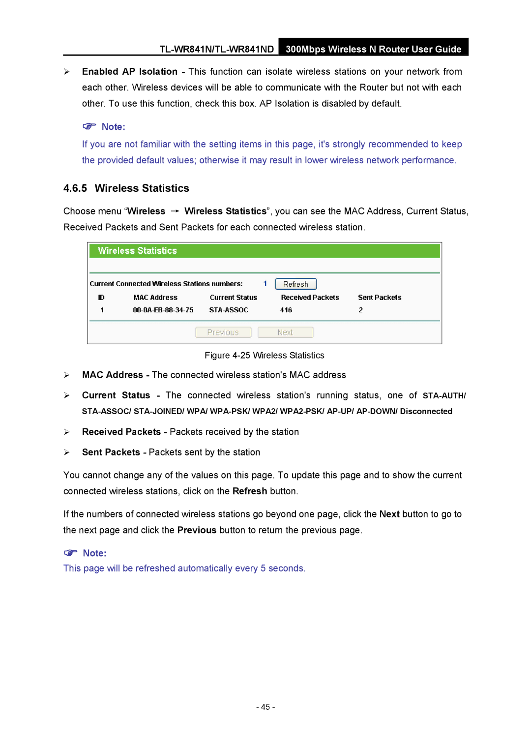 TP-Link 4.1.1 1910011002 manual Wireless Statistics 