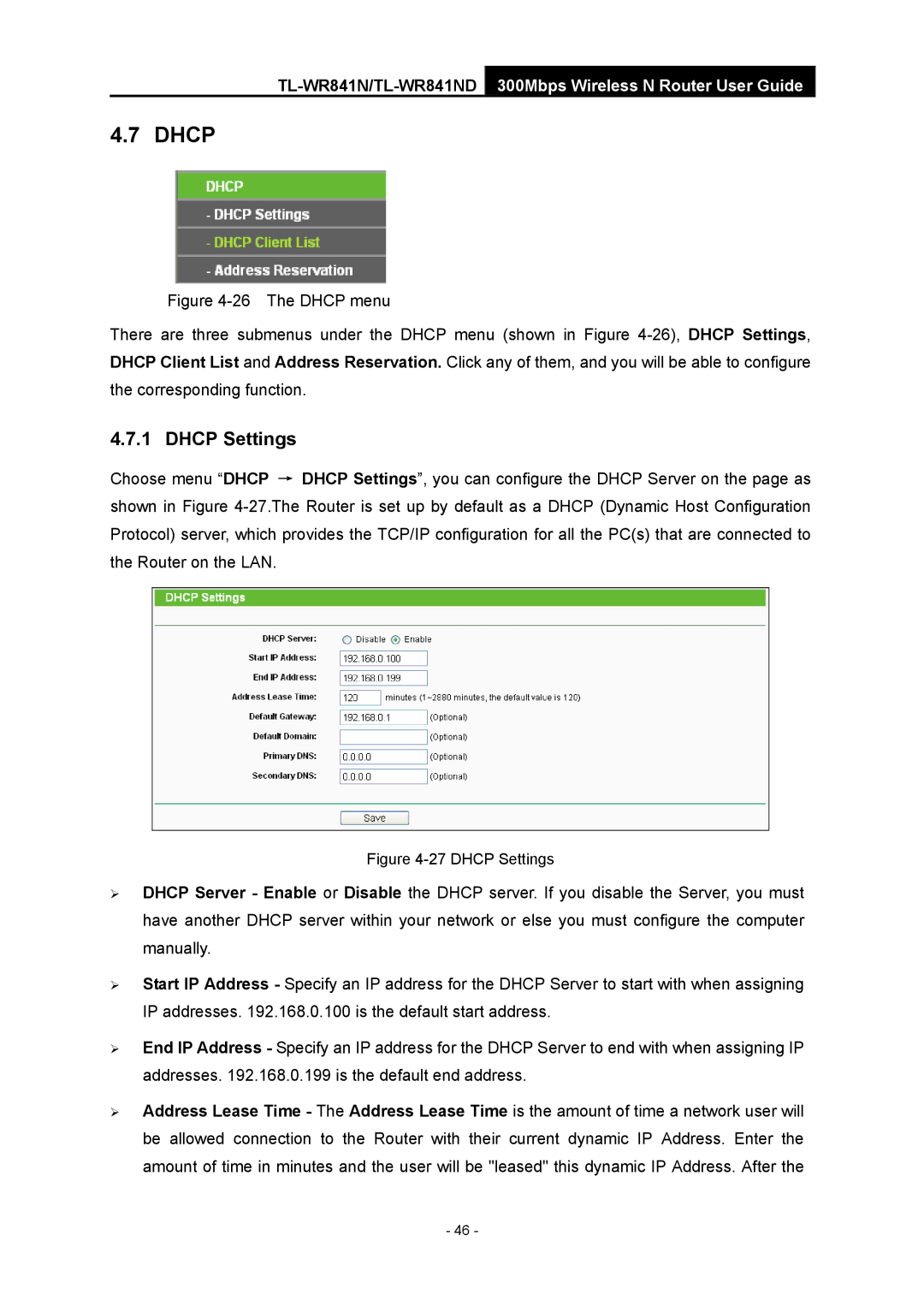 TP-Link 4.1.1 1910011002 manual Dhcp Settings 