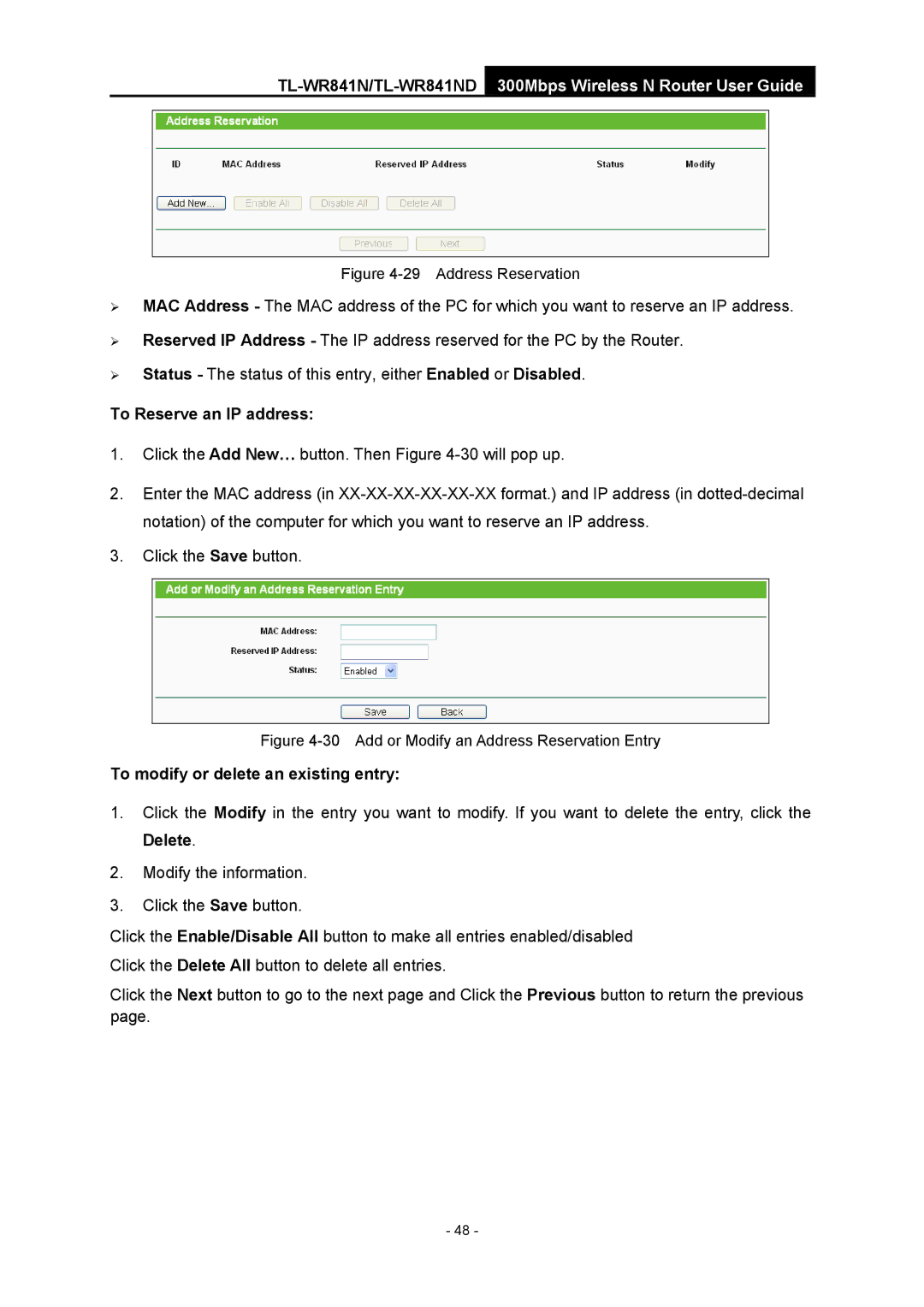 TP-Link 4.1.1 1910011002 manual To Reserve an IP address, Address Reservation 