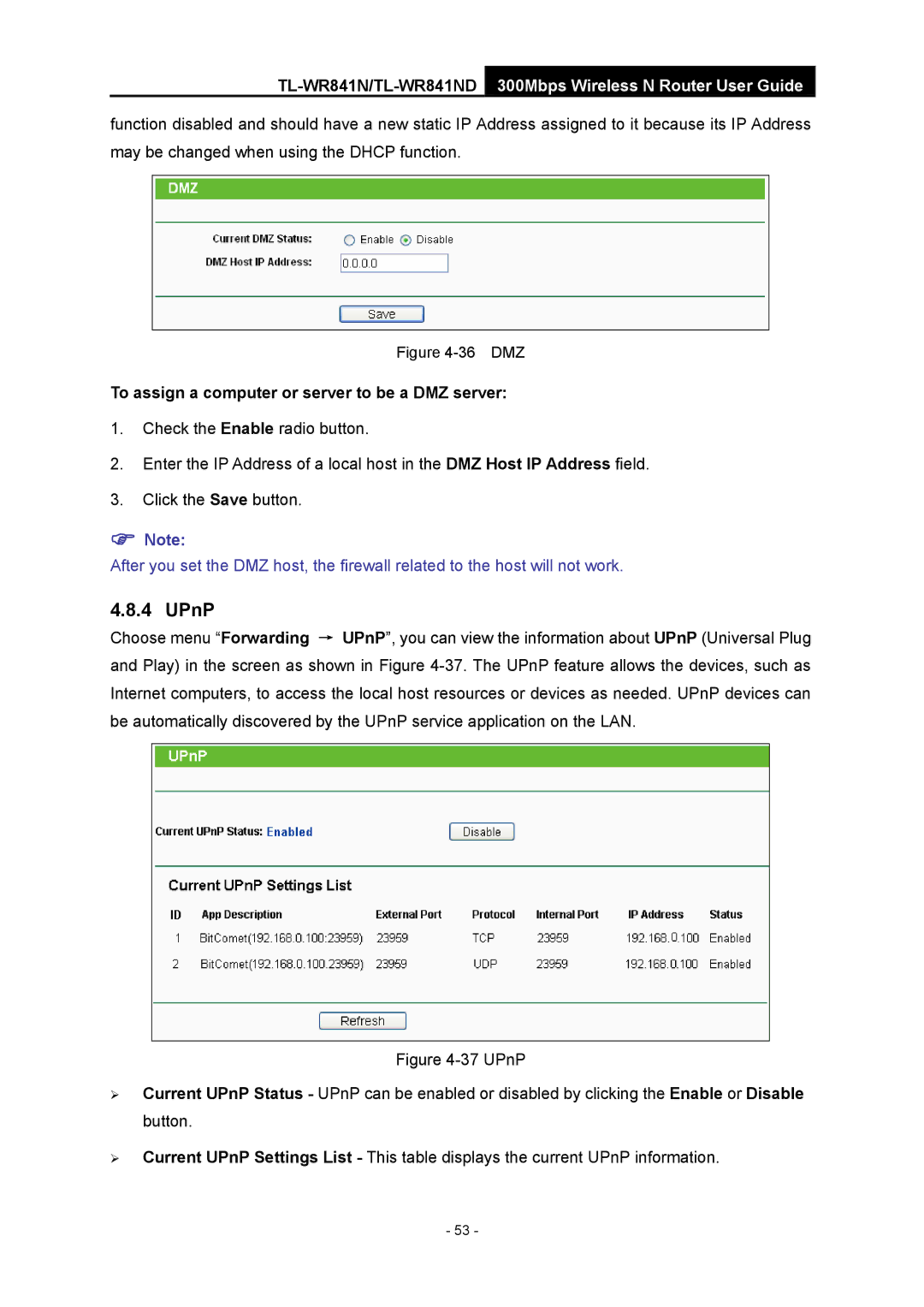 TP-Link 4.1.1 1910011002 manual UPnP, To assign a computer or server to be a DMZ server 