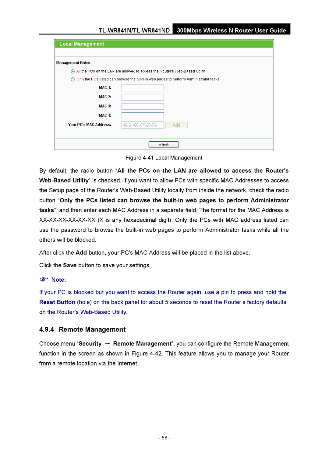 TP-Link 4.1.1 1910011002 manual Remote Management, Local Management 