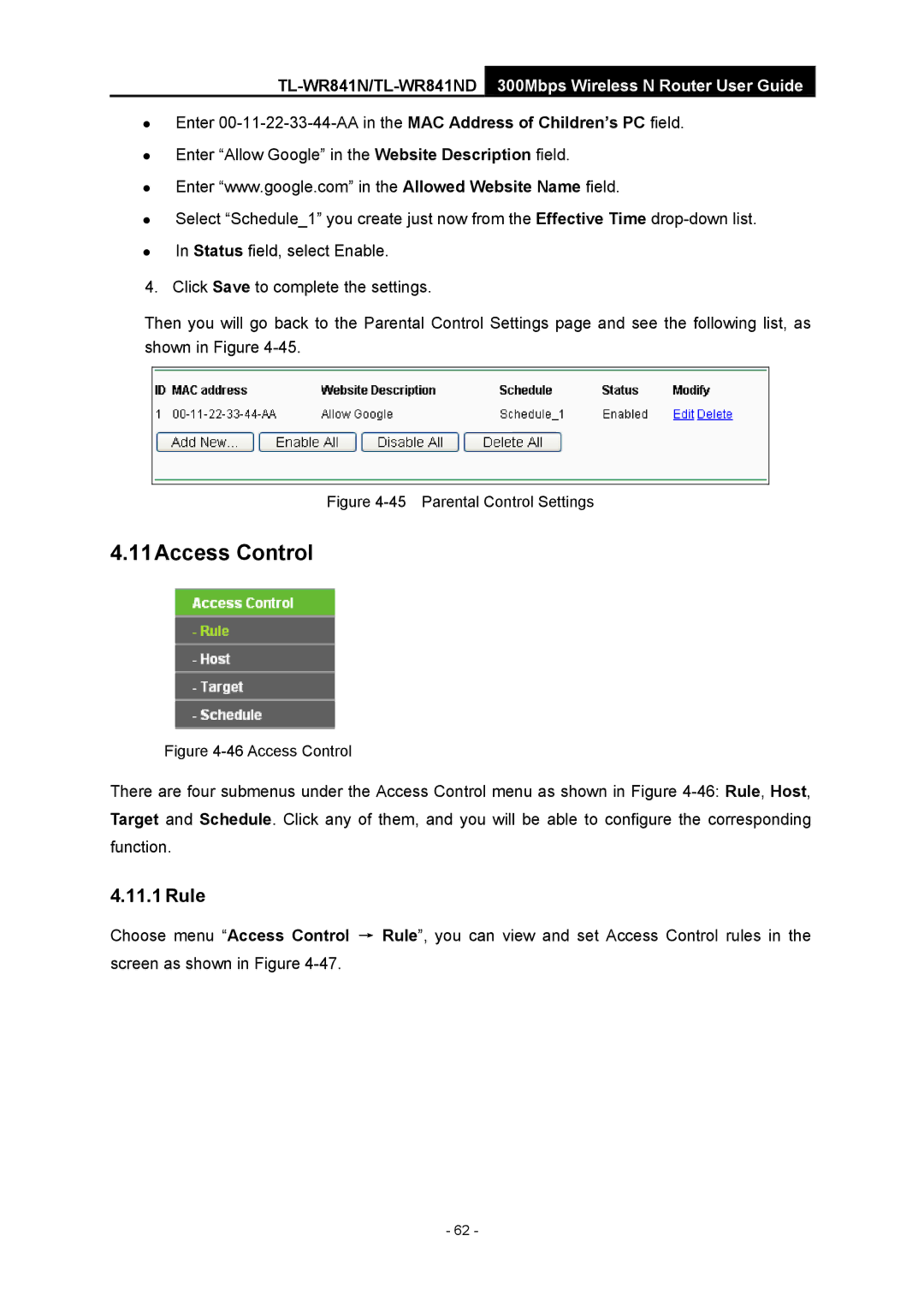 TP-Link 4.1.1 1910011002 manual 11Access Control, Rule 