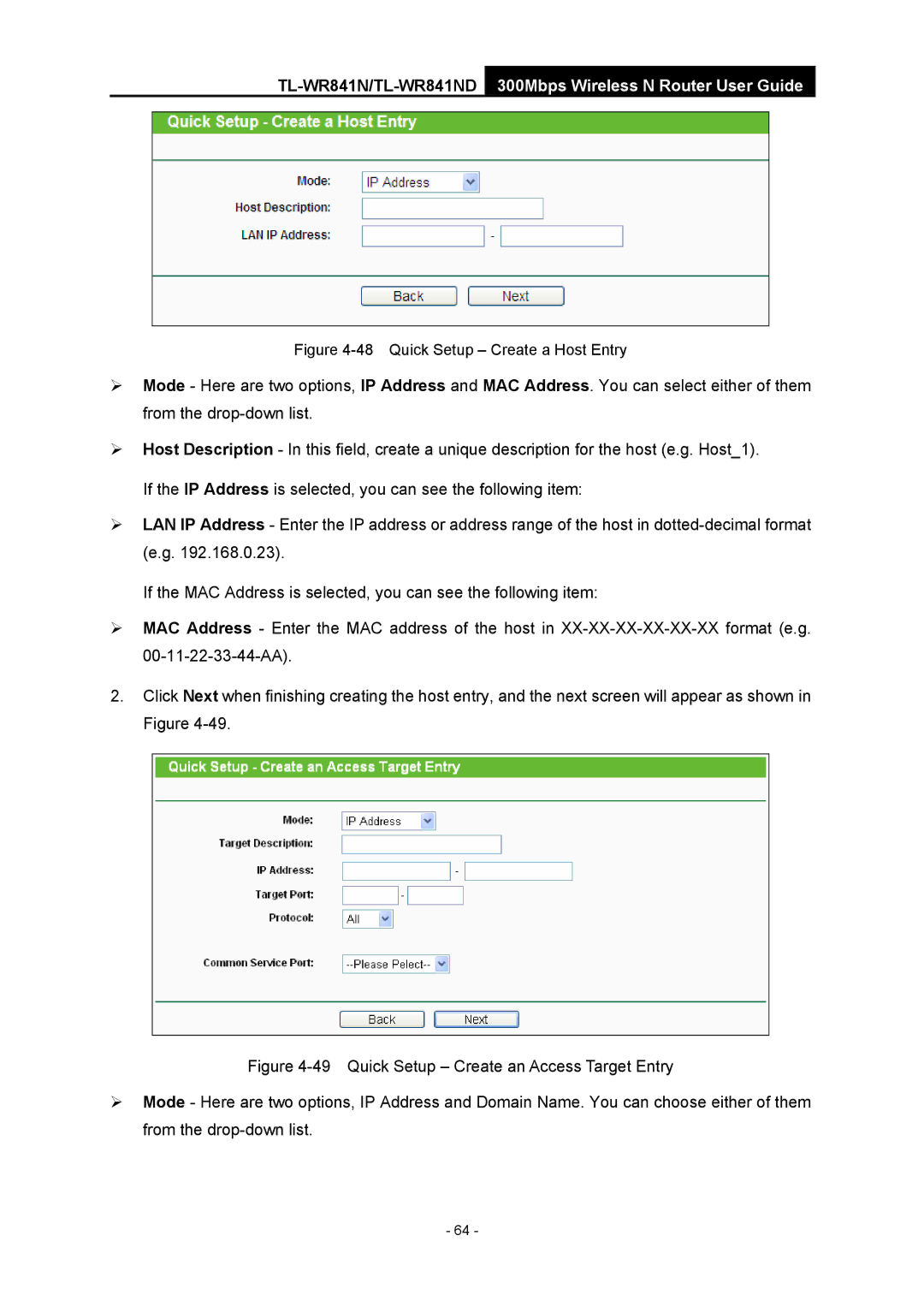 TP-Link 4.1.1 1910011002 manual Quick Setup Create a Host Entry 