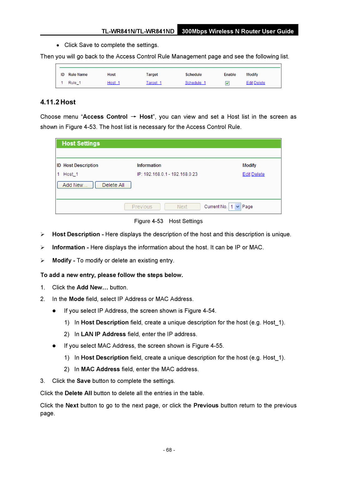 TP-Link 4.1.1 1910011002 manual Host Settings 