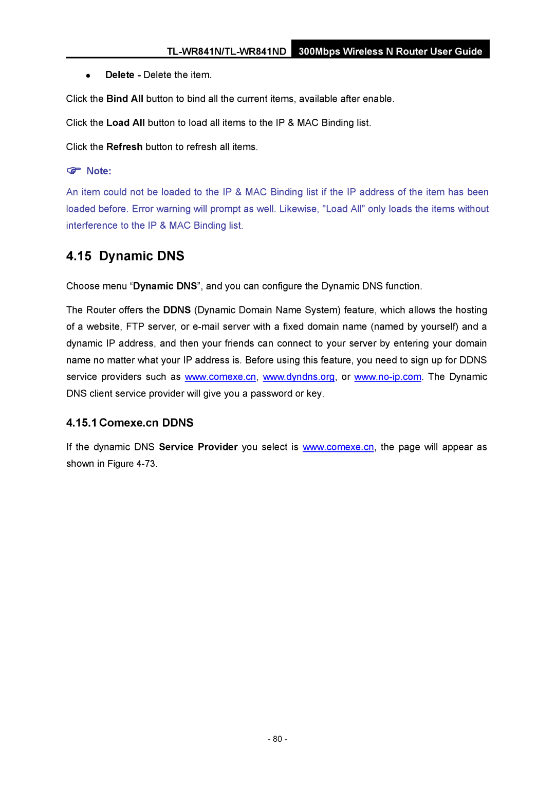 TP-Link 4.1.1 1910011002 manual Dynamic DNS, Comexe.cn Ddns 