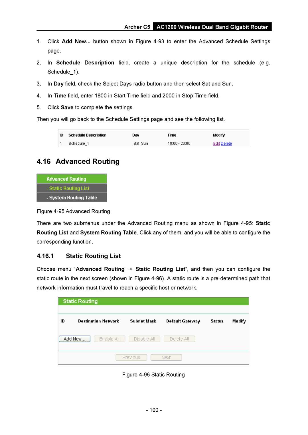 TP-Link AC1200 manual Advanced Routing, Static Routing List 